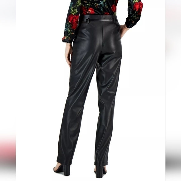 INC International Concepts Women's High Rise Belted Faux-Leather Pants - Picture 3 of 11